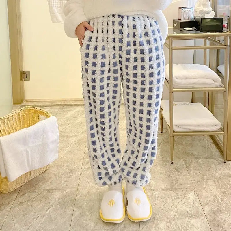 Winter Sleep Bottoms Women Coral Fleece Warm Thick Elastic Waist Trousers Casual Soft hermal Sleepwear Female Bottoms Trousers