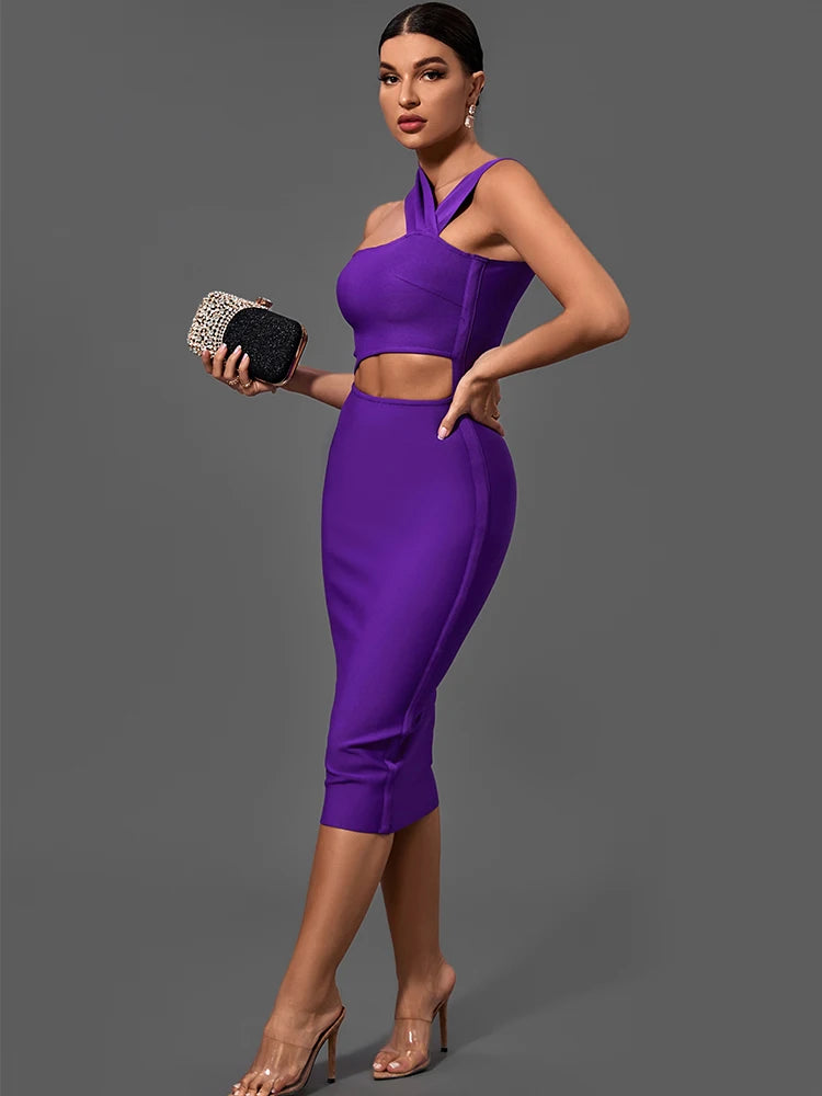 Aurora Wear Bandage Dresses  Purple Bodycon Sexy Cut Out