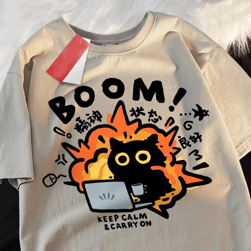 T shirts Good Mental State Pure Cotton Short Sleeved t-shirt For Men Women Summer Tee Clothes Loose Casual Cartoon Oversized Top