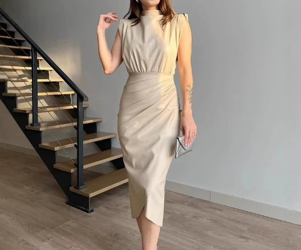 Aurora Wear Women's Dress Contrast  Leather Bodycon