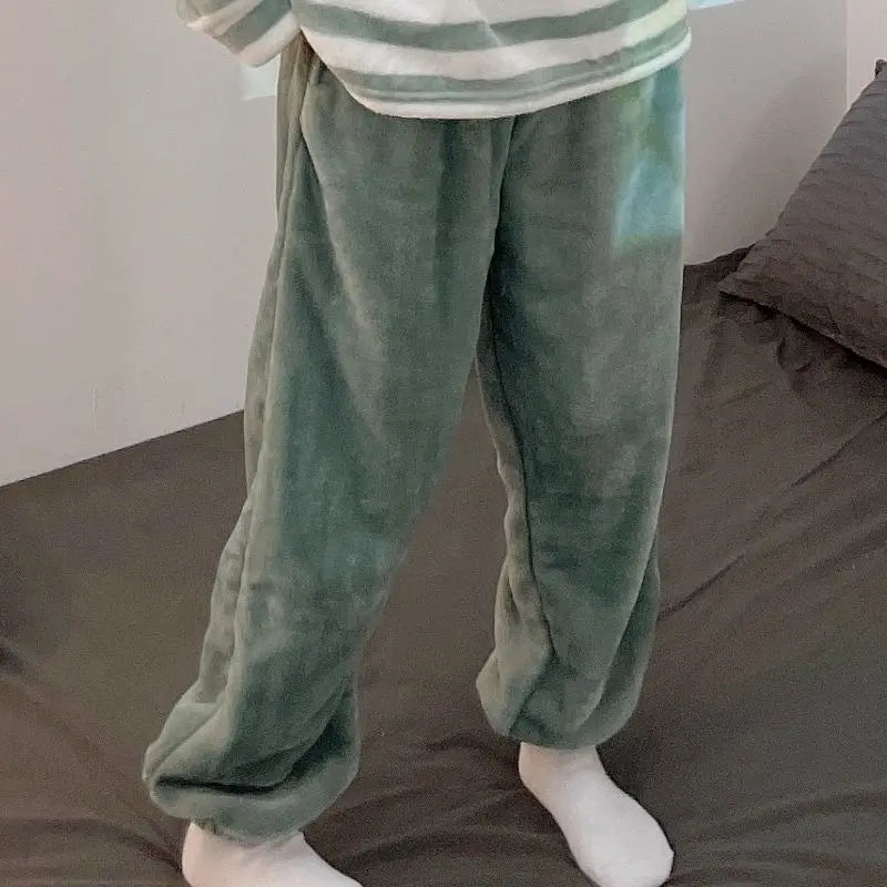 Winter Sleep Bottoms Women Coral Fleece Warm Thick Elastic Waist Trousers Casual Soft hermal Sleepwear Female Bottoms Trousers