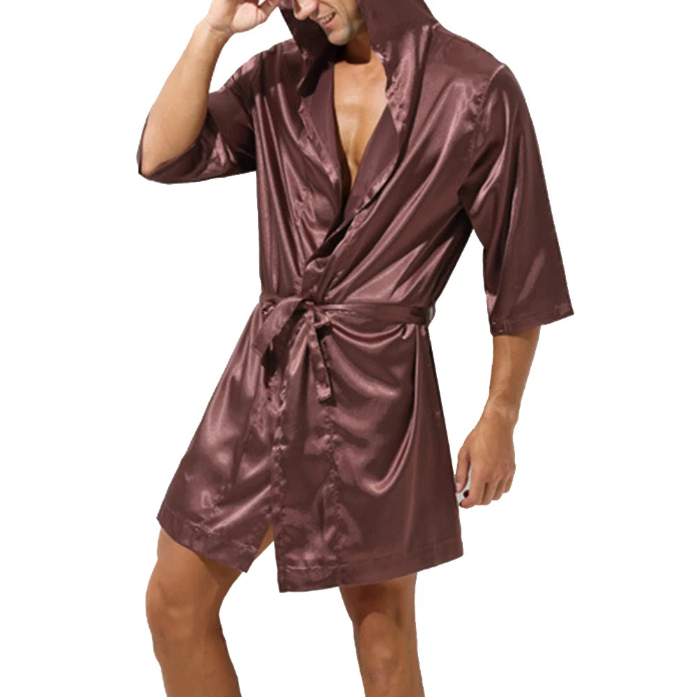 Aurora Wear Men Bathrobe Hooded Nightwear