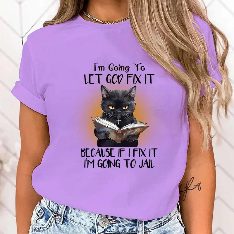 Aurora Wear Women's T Shirts Cat God Fix It