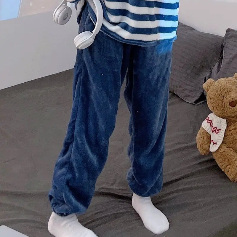 Winter Sleep Bottoms Women Coral Fleece Warm Thick Elastic Waist Trousers Casual Soft hermal Sleepwear Female Bottoms Trousers