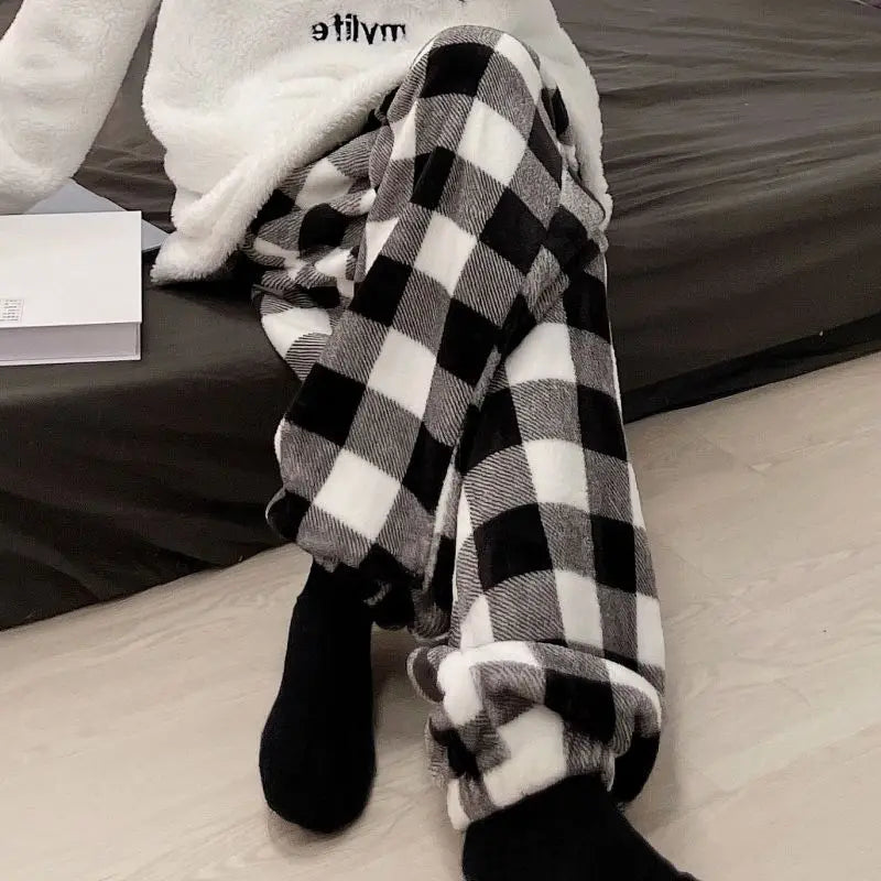 Winter Sleep Bottoms Women Coral Fleece Warm Thick Elastic Waist Trousers Casual Soft hermal Sleepwear Female Bottoms Trousers
