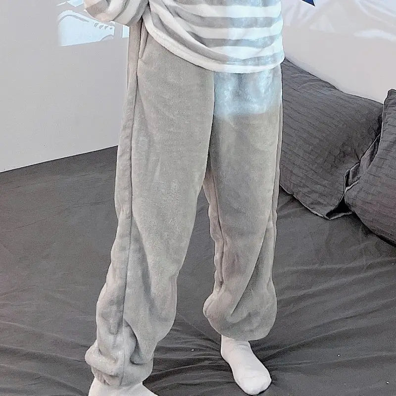 Winter Sleep Bottoms Women Coral Fleece Warm Thick Elastic Waist Trousers Casual Soft hermal Sleepwear Female Bottoms Trousers