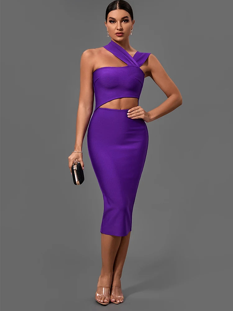 Aurora Wear Bandage Dresses  Purple Bodycon Sexy Cut Out