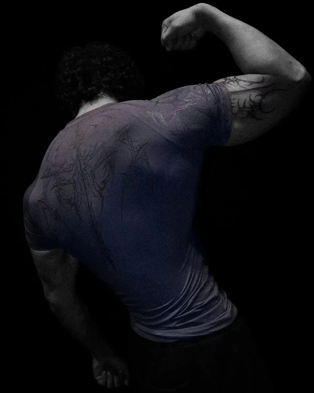 GYM T-shirt Men's Dark Gothic Print Muscle Tee  High Elasticity And Quick Drying Exercise For Bodybuilding Training 2025 Summer