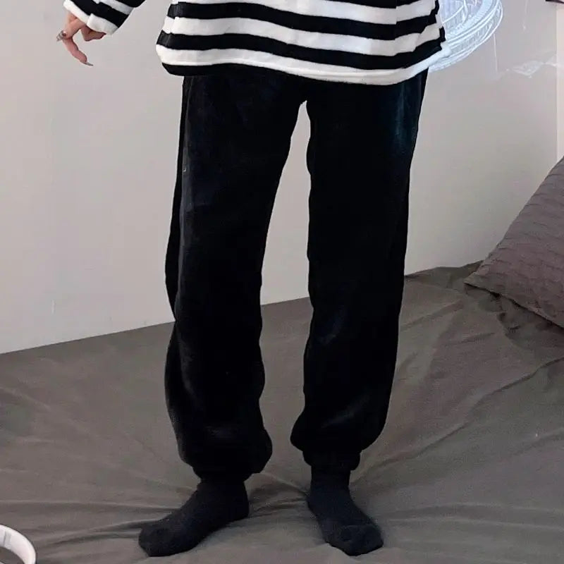 Winter Sleep Bottoms Women Coral Fleece Warm Thick Elastic Waist Trousers Casual Soft hermal Sleepwear Female Bottoms Trousers