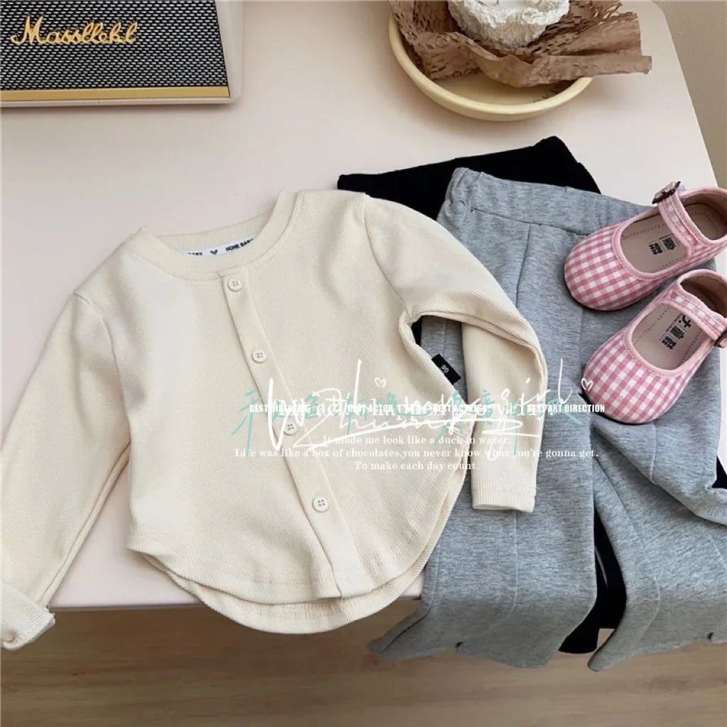Children's T-Shirts Slim Top Solid Color Fashion Breasted T-shirt Long Sleeve Girls Play Undershirt Kids Clothes for Girls