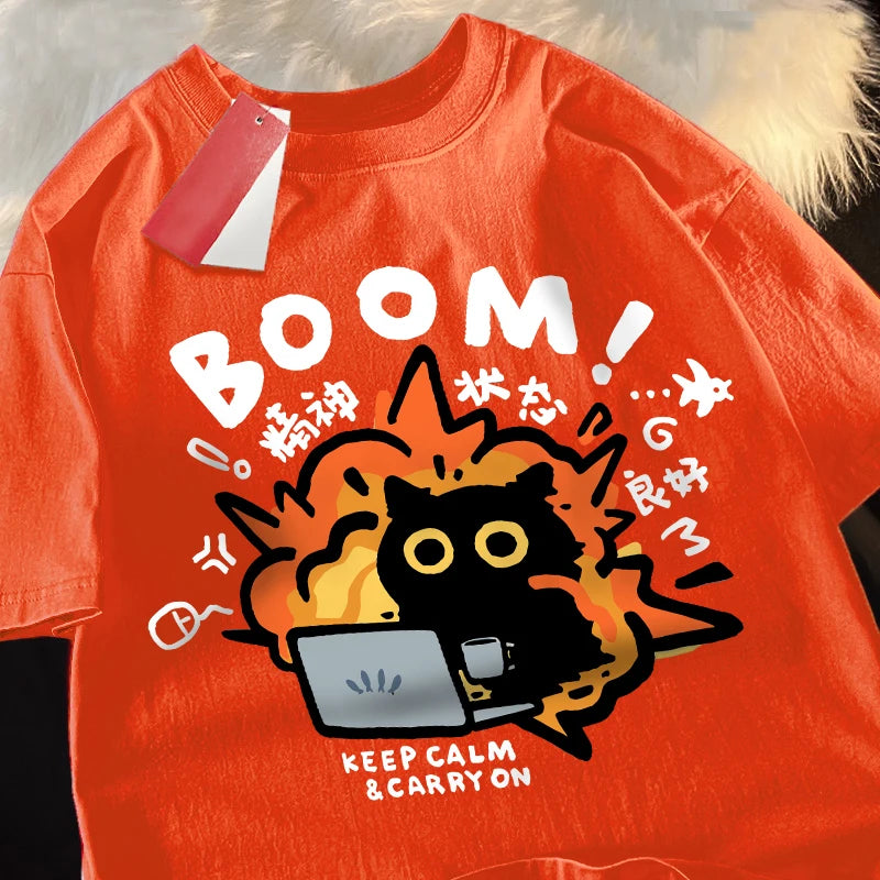 T shirts Good Mental State Pure Cotton Short Sleeved t-shirt For Men Women Summer Tee Clothes Loose Casual Cartoon Oversized Top