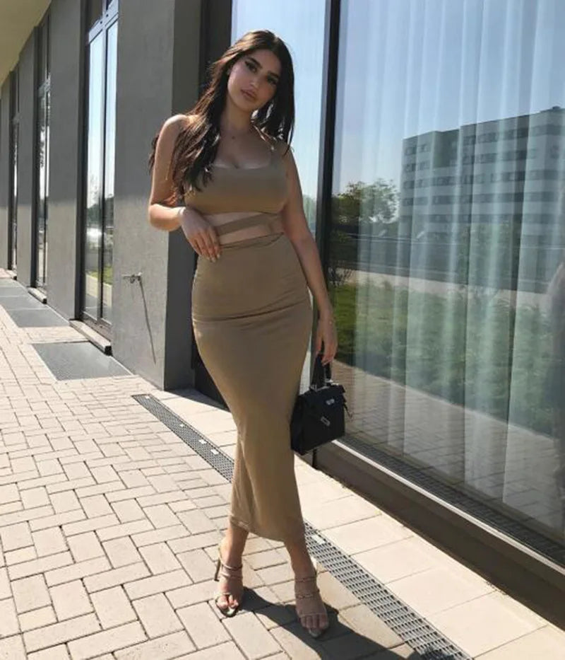 Aurora Wear Women Dress Pleated Hollowout Two-piece