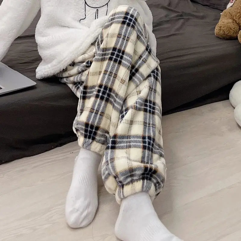 Winter Sleep Bottoms Women Coral Fleece Warm Thick Elastic Waist Trousers Casual Soft hermal Sleepwear Female Bottoms Trousers