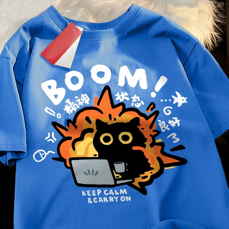 T shirts Good Mental State Pure Cotton Short Sleeved t-shirt For Men Women Summer Tee Clothes Loose Casual Cartoon Oversized Top