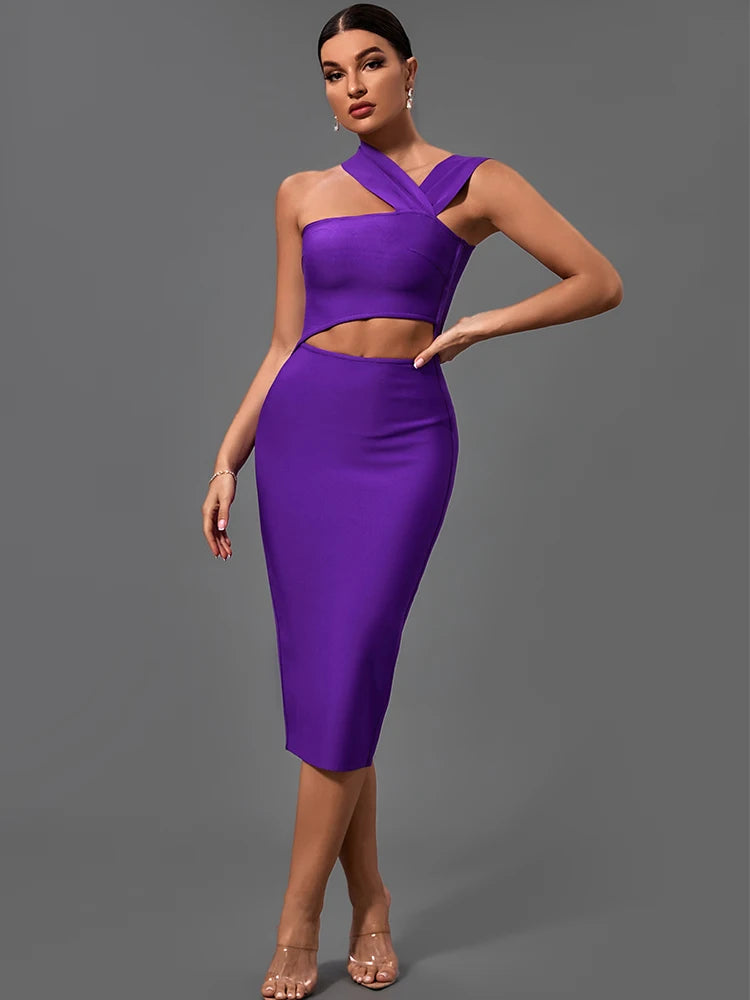 Aurora Wear Bandage Dresses  Purple Bodycon Sexy Cut Out