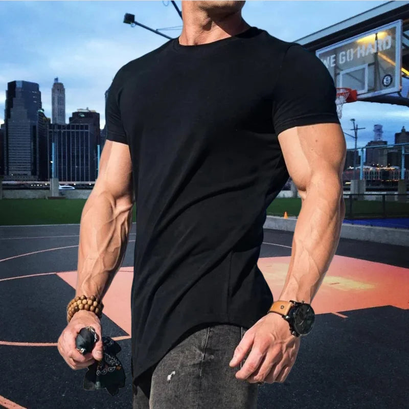 Muscle Fitness T-shirt Summer Men's T-shirts Workout short sleeve Tees Running cotton t-shirts Men Gym Sport Training Tops
