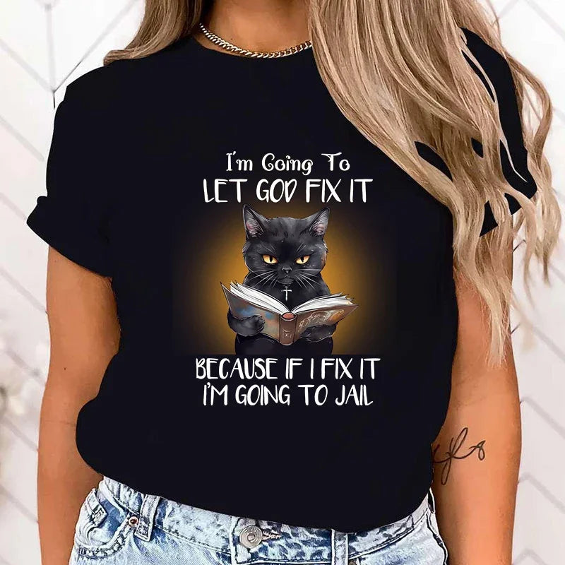 Aurora Wear Women's T Shirts Cat God Fix It