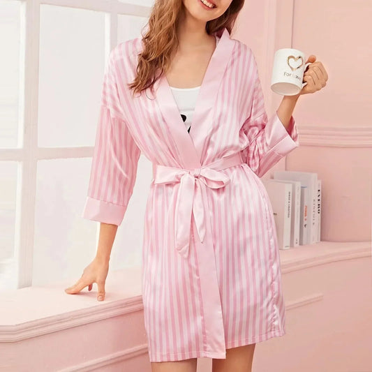 Aurora Wear Women  Silk Sleepwear Striped Sexy