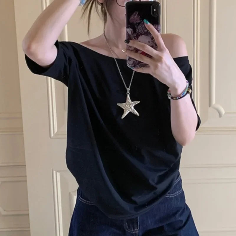 T-shirts Women Solid Simple Summer Casual Cleanfit Short Sleeve All-match Young Girls Streetwear Y2k Top Aesthetic Clothes Ins