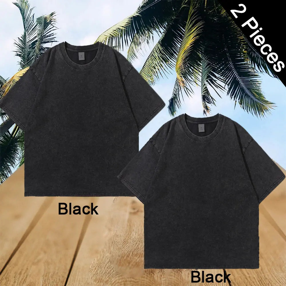 Oversized Tshirts for Men Gym Vintage Heavyweight T Shirts Cotton Workout Acid Wash Baggy Tees Solid Street Fashion Tops Unisex