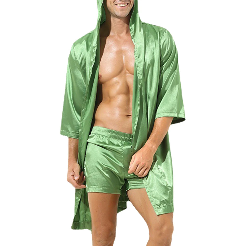 Aurora Wear Men Bathrobe Hooded Nightwear
