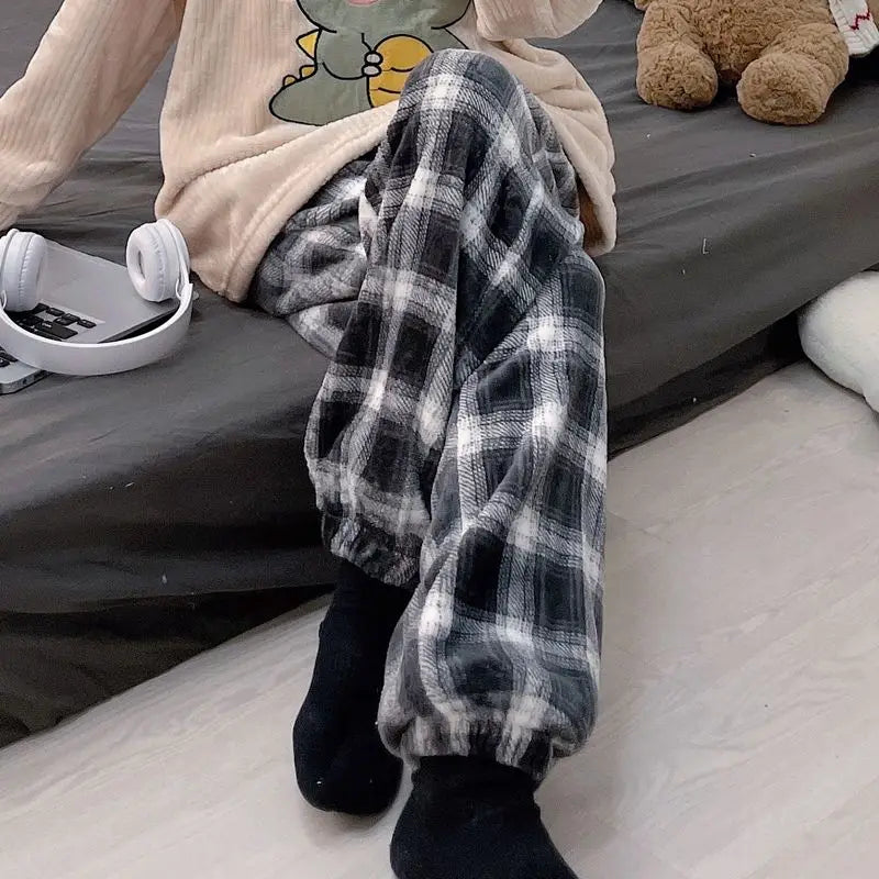 Winter Sleep Bottoms Women Coral Fleece Warm Thick Elastic Waist Trousers Casual Soft hermal Sleepwear Female Bottoms Trousers
