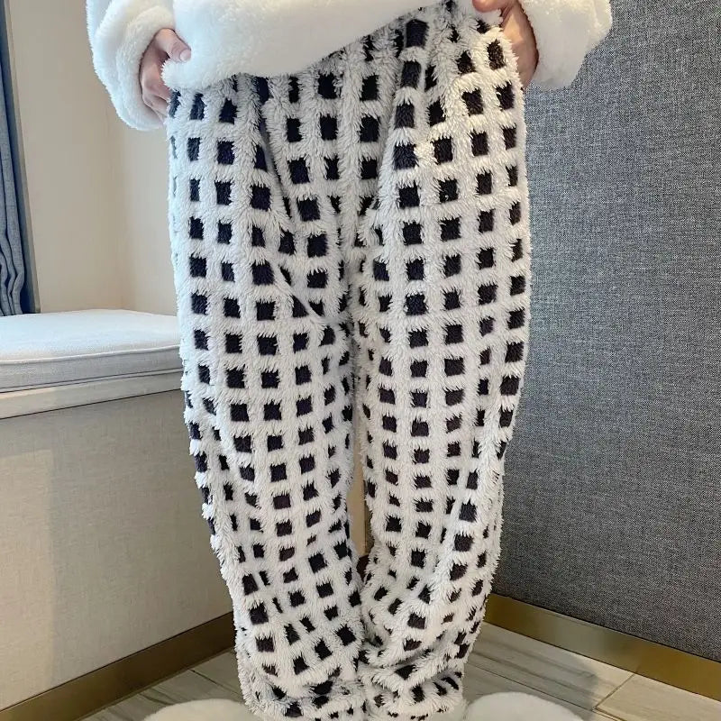 Winter Sleep Bottoms Women Coral Fleece Warm Thick Elastic Waist Trousers Casual Soft hermal Sleepwear Female Bottoms Trousers