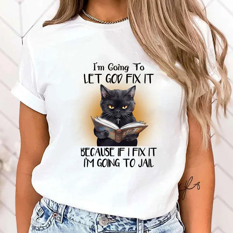Aurora Wear Women's T Shirts Cat God Fix It