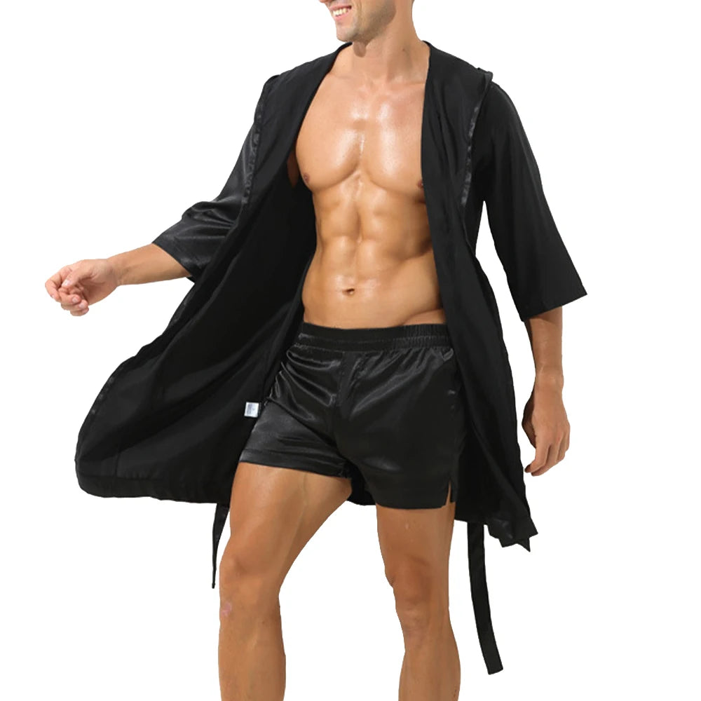 Aurora Wear Men Bathrobe Hooded Nightwear